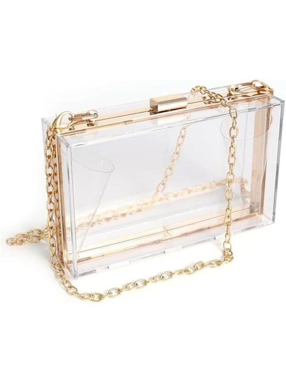 Clear Acrylic Shoulder Bag Gold Tone Chain Strap Women